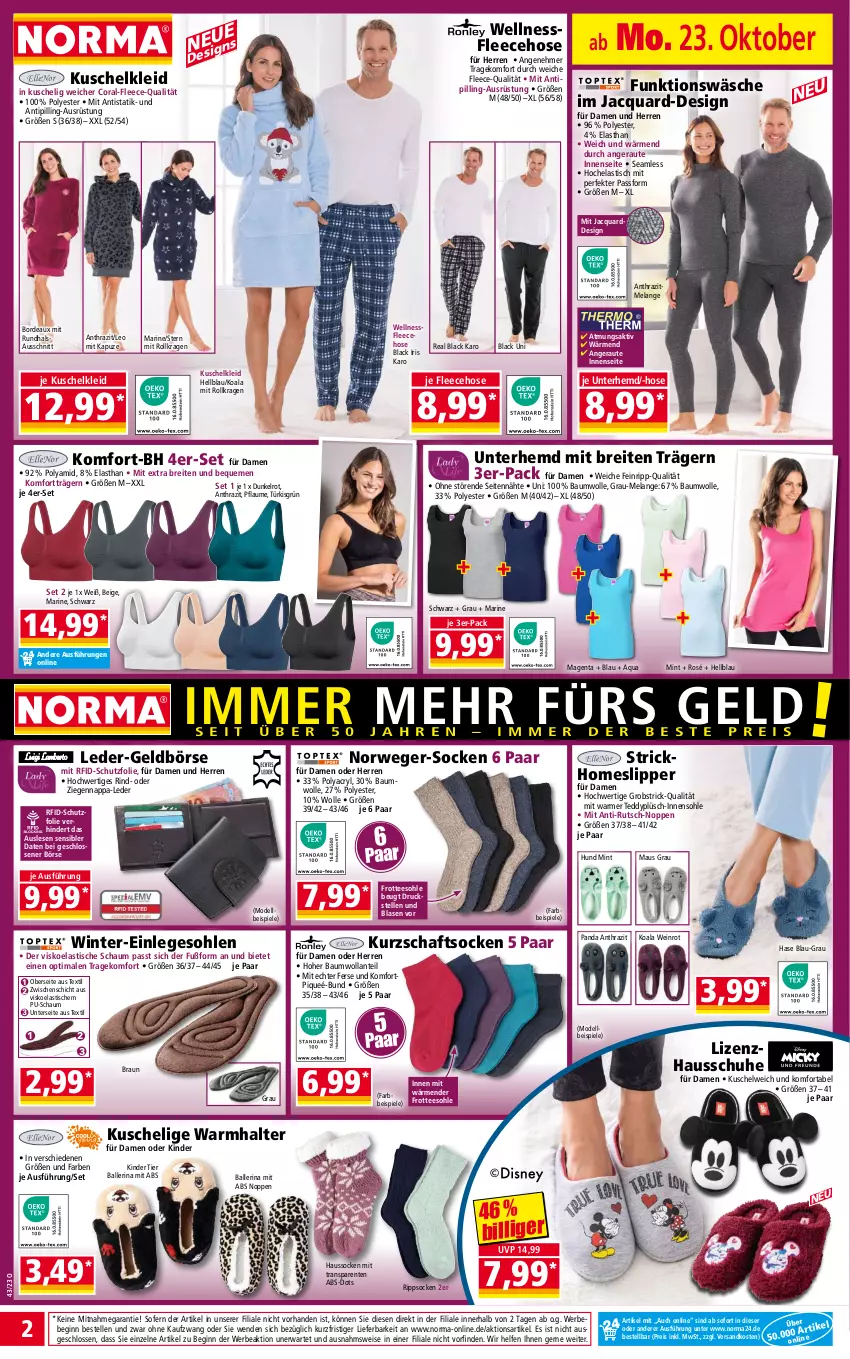 Aktueller Prospekt Norma - Norma - von 23.10 bis 30.10.2023 - strona 2 - produkty: aqua, asti, ball, Bau, baumwolle, Bebe, braun, Brei, Coral, dell, eis, Elan, elle, ente, Fleecehose, Geldbörse, gin, Hausschuhe, Haussocken, Hela, hemd, hose, Kinder, kleid, Kurzschaftsocken, Kuschelkleid, Kuschelweich, lack, Maus, mint, Mode, ndk, obst, pflaume, Plüsch, reis, rind, rwe, schuhe, slip, Slipper, socken, Spiele, tee, Ti, Tipi, tisch, Unterhemd, wein, wolle