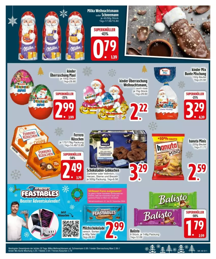 Aktueller Prospekt Edeka - Prospekte - von 02.12 bis 09.12.2024 - strona 13 - produkty: balisto, beutel, ferrero, hanuta, Kinder, kuchen, Lebkuchen, milch, milka, schoko, schokolade, schokoladen, vollmilch