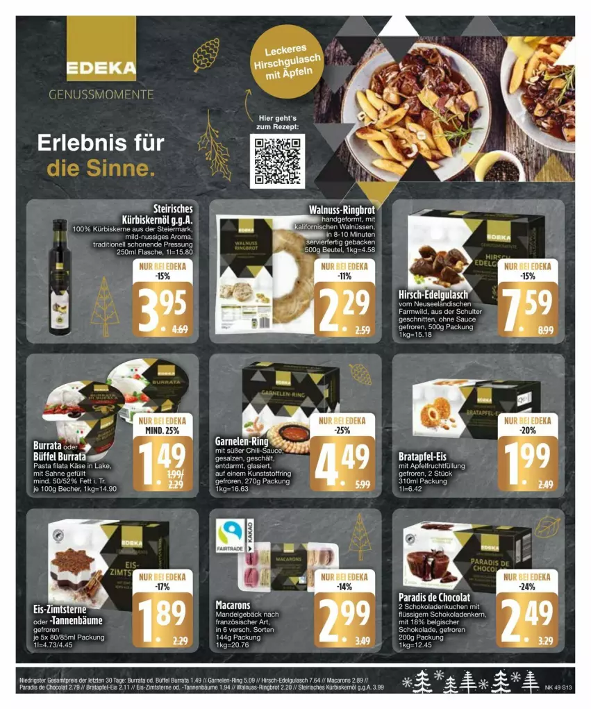 Aktueller Prospekt Edeka - Prospekte - von 02.12 bis 09.12.2024 - strona 15 - produkty: apfel, ball, Becher, beutel, brot, Burrata, cola, deka, eier, flasche, gulasch, Käse, kuchen, LG, mac, Macarons, mandel, pasta, rezept, ring, schoko, schokolade, schokoladen, Ti, Wild