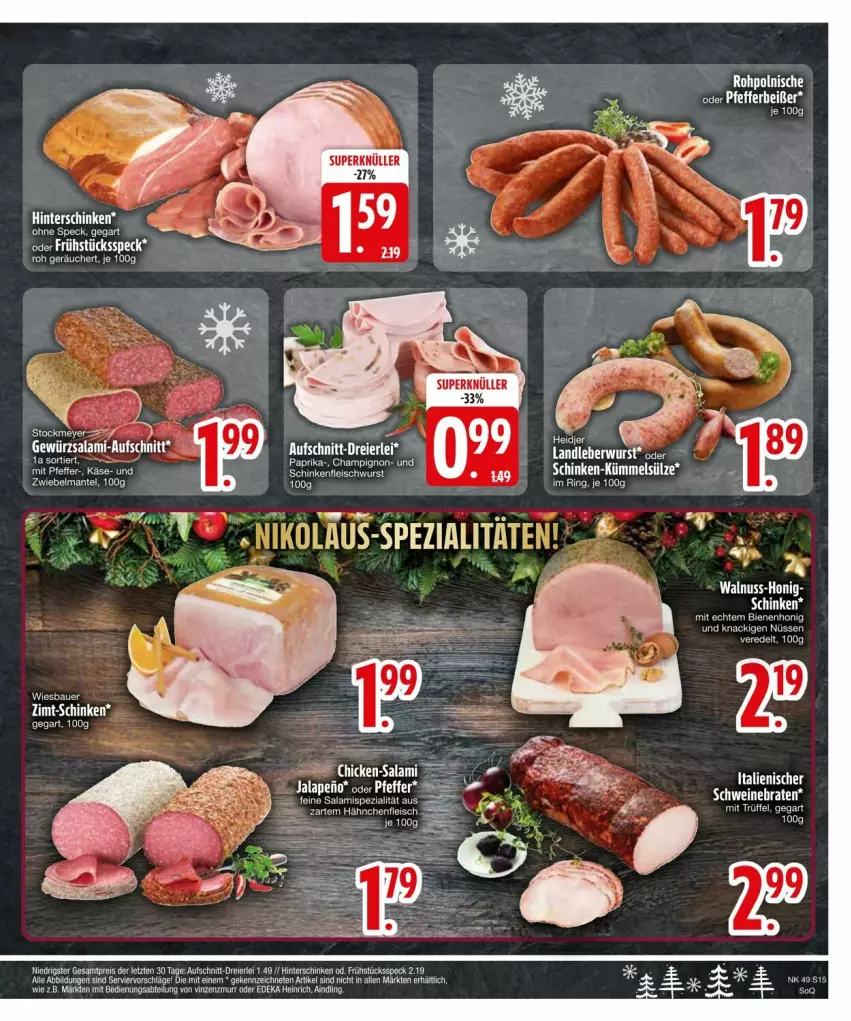 Aktueller Prospekt Edeka - Prospekte - von 02.12 bis 09.12.2024 - strona 17 - produkty: Abtei, auer, aufschnitt, Bau, Bauer, deka, eier, erde, Frühstücksspeck, gewürz, honig, HP, Käse, landleberwurst, leberwurst, Mantel, pfeffer, salami, Speck, Spezi, Ti, wiesbauer, wurst, zwiebel