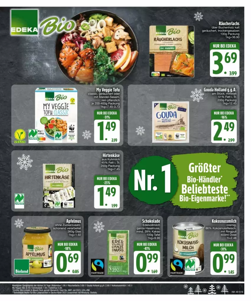 Aktueller Prospekt Edeka - Prospekte - von 02.12 bis 09.12.2024 - strona 21 - produkty: apfel, apfelmus, bio, deka, eis, ente, fleisch, gouda, haselnuss, hirtenkäse, kakao, Käse, kokos, kokosnuss, Kokosnussmilch, lachs, lebensmittel, mandel, milch, natur, natura, nuss, Räucherlachs, reis, ring, sesam, Ti, ZTE, zucker