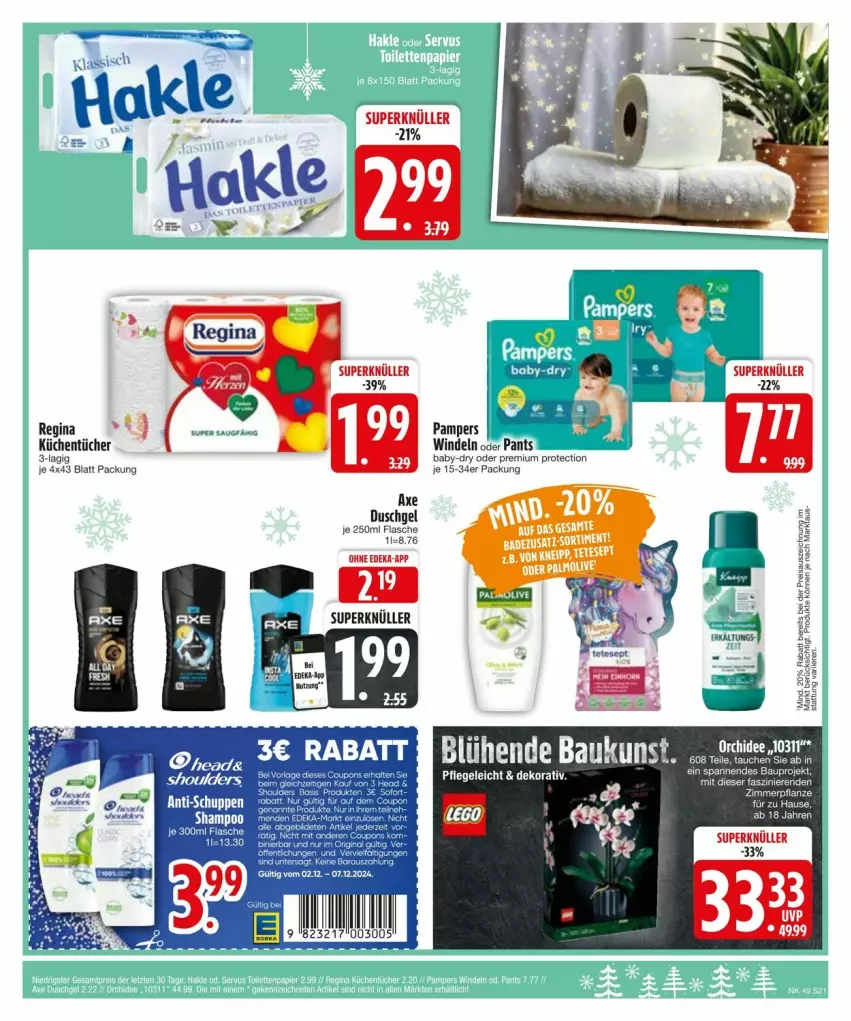 Aktueller Prospekt Edeka - Prospekte - von 02.12 bis 09.12.2024 - strona 23 - produkty: axe, axe duschgel, baby-dry, Bau, deka, duschgel, flasche, gin, jeans, kneipp, küche, Küchen, küchentücher, pampers, Pants, pflanze, Ti, tücher, windeln