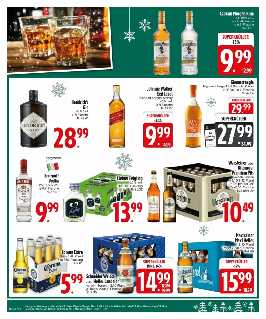 Aktueller Prospekt Edeka - Prospekte - von 02.12 bis 09.12.2024 - strona 24 - produkty: bier, bitburger, blended scotch, blended scotch whisky, burger, Cap, captain morgan, elle, flasche, gin, johnnie walker, Maxlrainer, pils, premium pils, rum, scotch, scotch whisky, single malt, smirnoff, steiner, warsteiner, whisky