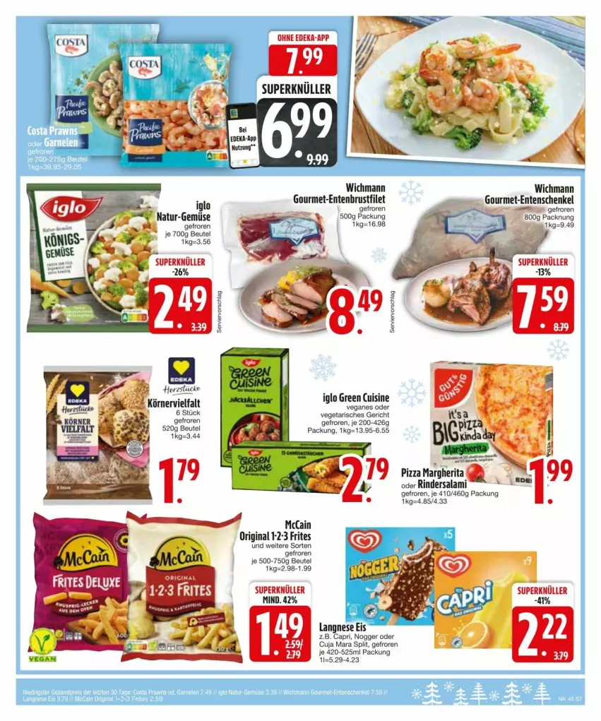 Aktueller Prospekt Edeka - Prospekte - von 02.12 bis 09.12.2024 - strona 9 - produkty: beutel, brustfilet, Cap, eis, ente, Entenbrust, Entenschenkel, filet, gin, henkel, iglo, langnese, langnese eis, margherita, natur, nogger, pizza, rind, rinder, Rindersalami, salami, schenkel, Vegeta