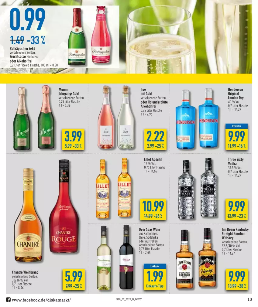 Aktueller Prospekt Diska - Prospekte - von 14.02 bis 19.02.2022 - strona 10 - produkty: alkohol, aperitif, aust, beere, Blüte, bourbon, ecco, enders, flasche, frucht, fruchtsecco, gin, himbeer, himbeere, holunder, holunderblüte, jim beam, LG, lillet, london dry, mumm, rotkäppchen, sekt, Three Sixty, Ti, tuc, vodka, wein, weinbrand, whiskey