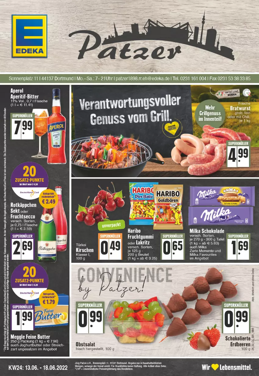 Aktueller Prospekt Edeka - Angebote der Woche - von 13.06 bis 18.06.2022 - strona 1 - produkty: angebot, aperol, beere, beeren, beutel, butter, deka, deutschlandcard, ecco, eis, ente, erdbeere, erdbeeren, erde, flasche, frucht, fruchtgummi, fruchtsecco, joghur, joghurt, Lakritz, lebensmittel, milka, milka schokolade, obst, oder lakritz, reis, rotkäppchen, salat, salz, schoko, schokolade, uhr