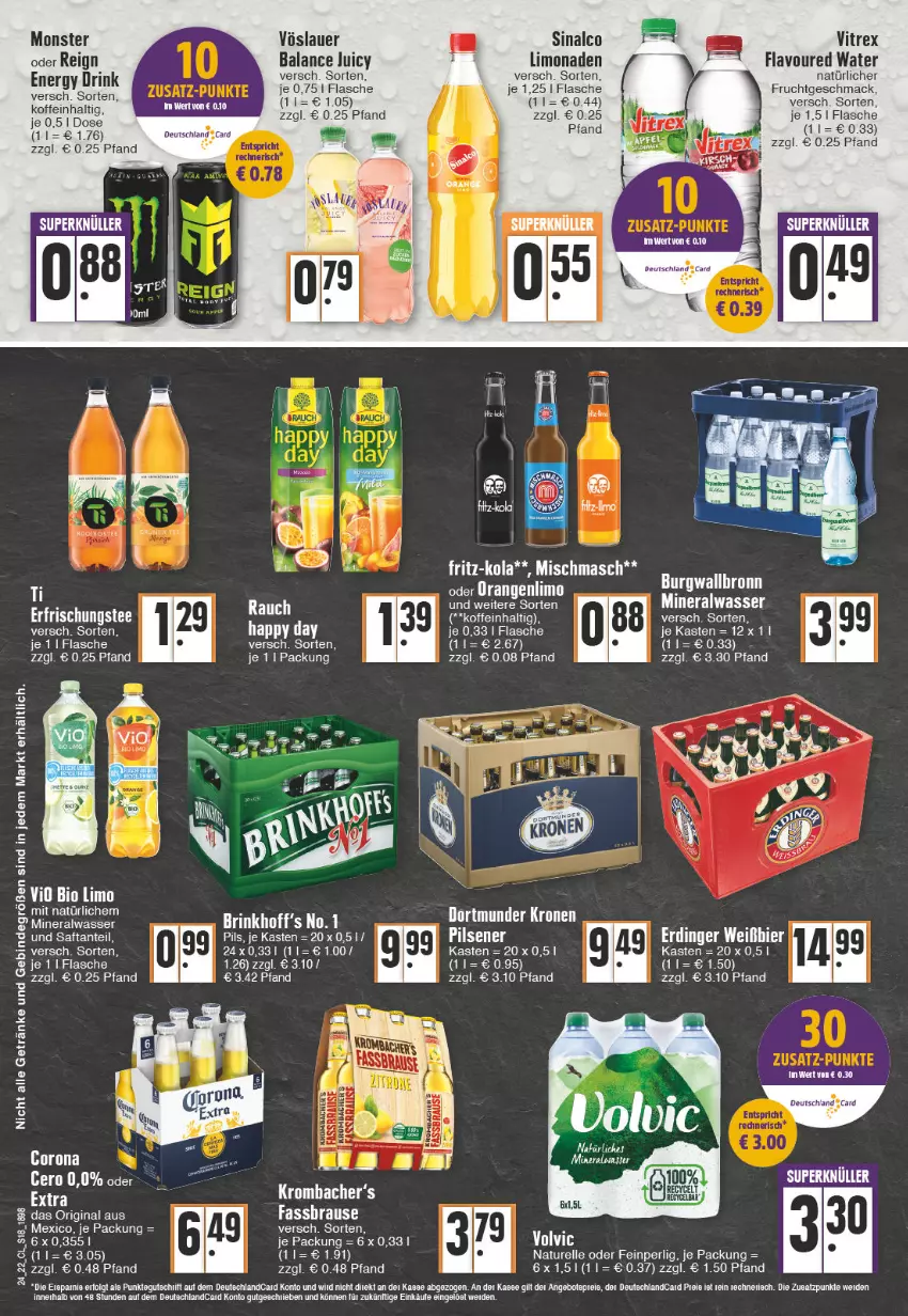 Aktueller Prospekt Edeka - Angebote der Woche - von 13.06 bis 18.06.2022 - strona 18 - produkty: Alwa, auer, bett, bier, corona, drink, elle, energy drink, ente, erdinger, flasche, fritz, fritz-kola, frucht, getränk, getränke, gin, krombache, krombacher, limo, limonade, limonaden, mac, mineralwasser, monster, natur, Rauch, rel, sinalco, tee, Ti, vitrex, vöslauer, wasser