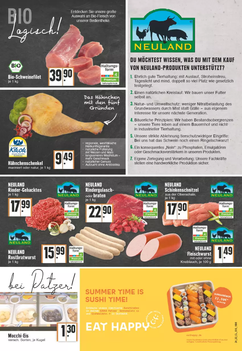 Aktueller Prospekt Edeka - Angebote der Woche - von 13.06 bis 18.06.2022 - strona 19 - produkty: auer, Bau, Bauer, bier, bio, eis, elle, ente, fleisch, gulasch, hähnchenschenkel, henkel, knoblauch, Kugel, LG, mac, mit oder ohne knoblauch, natur, reis, rind, rinder, rindergulasch, ring, Schal, Schale, schenkel, schinken, schinkenschnitzel, schnitzel, schwein, Ti, Tiere, wasser, wein