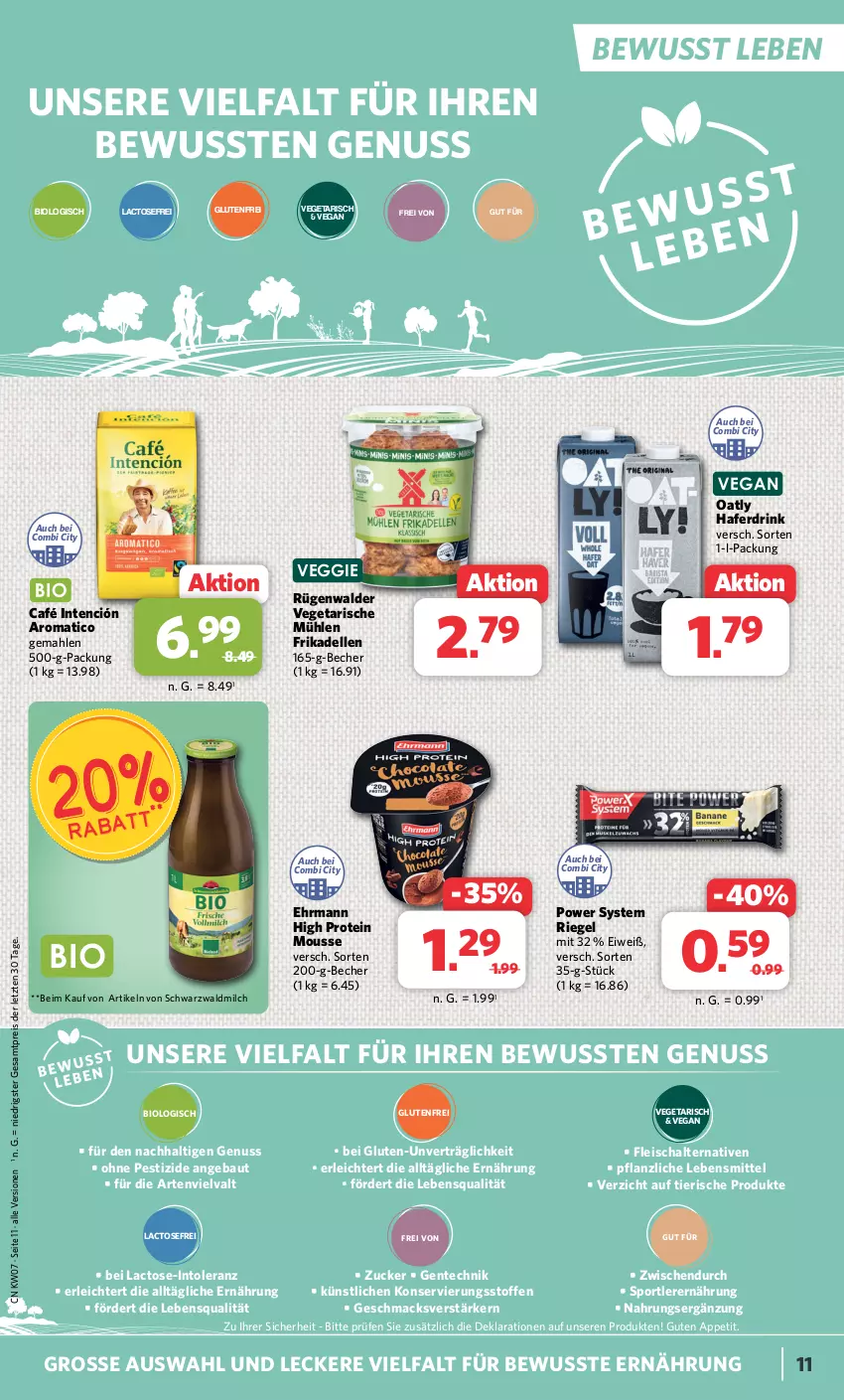 Aktueller Prospekt Combi - Prospekte - von 12.02 bis 17.02.2024 - strona 11 - produkty: Bau, Becher, bio, dell, drink, ehrmann, eis, elle, ente, fleisch, Fleischalternative, frikadellen, hafer, Haferdrink, lebensmittel, mac, milch, mousse, nuss, reis, riegel, rügenwalder, Schal, Sport, Ti, Vegeta, veggie, ZTE, zucker