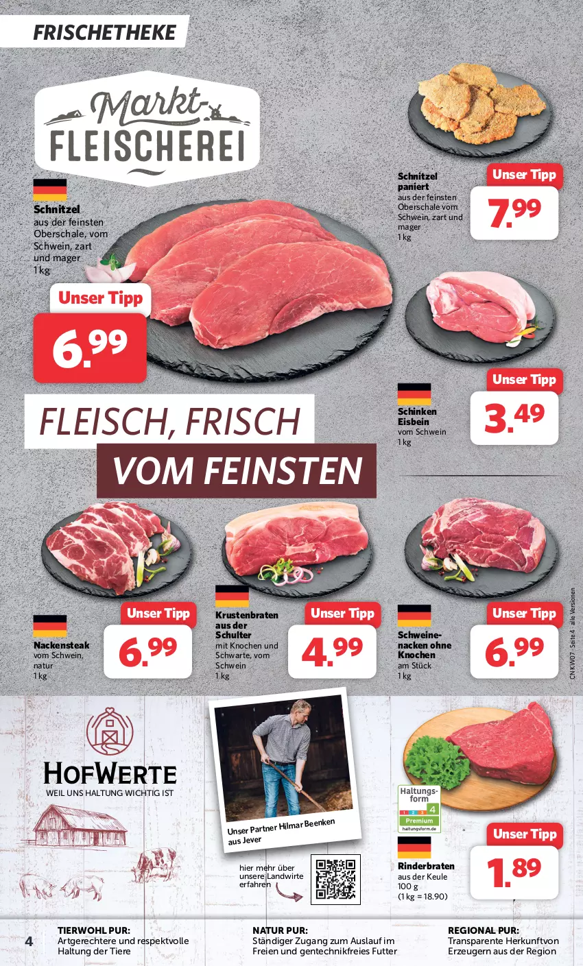 Aktueller Prospekt Combi - Prospekte - von 12.02 bis 17.02.2024 - strona 4 - produkty: braten, eis, ente, fleisch, jever, Nackensteak, natur, rind, rinder, rinderbraten, Schal, Schale, schinken, schnitzel, schwein, schweine, steak, Ti, Tiere, wein, weine