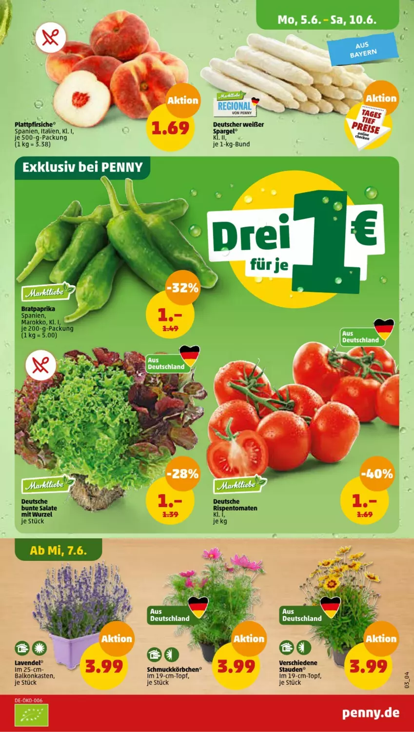 Aktueller Prospekt Penny - Prospekte - von 05.06 bis 10.06.2023 - strona 3 - produkty: eis, Körbchen, lavendel, paprika, pfirsich, pfirsiche, plattpfirsiche, reis, Schmuck, stauden, topf