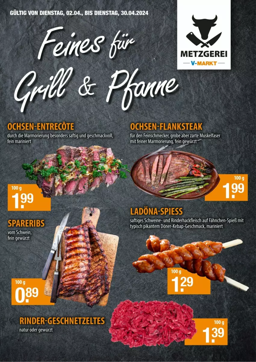 Aktueller Prospekt Vmarkt - Prospekte - von 24.04 bis 08.05.2024 - strona 1 - produkty: feinschmecker, geschnetzeltes, mac, rind, rinder, saft, spareribs, Ti, Zelt