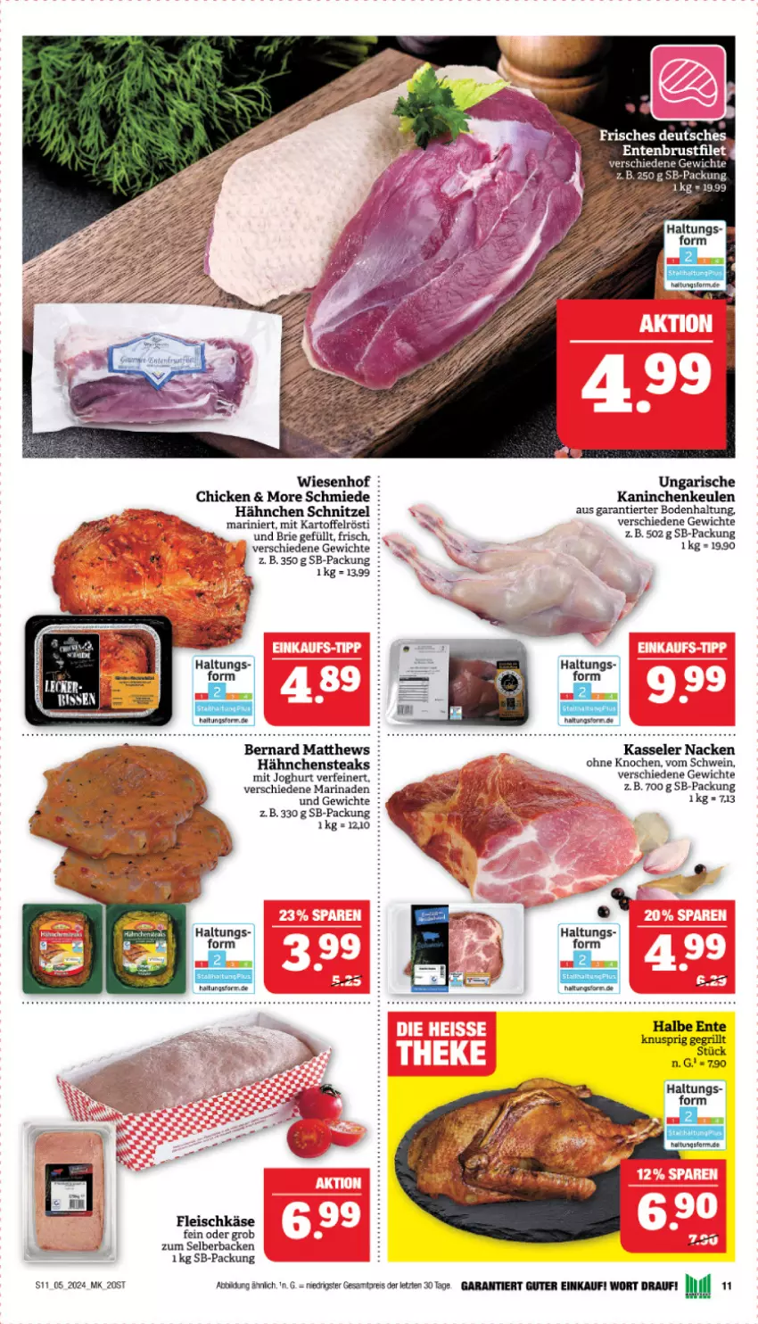 Aktueller Prospekt Marktkauf - Prospekt - von 28.01 bis 03.02.2024 - strona 11 - produkty: brie, eis, ente, fleisch, fleischkäse, grill, Hähnchensteak, hähnchensteaks, joghur, joghurt, Kaninchenkeule, kartoffel, Käse, kasseler, marinade, reis, schnitzel, schwein, steak, steaks, Ti, wein, wiesenhof, ZTE