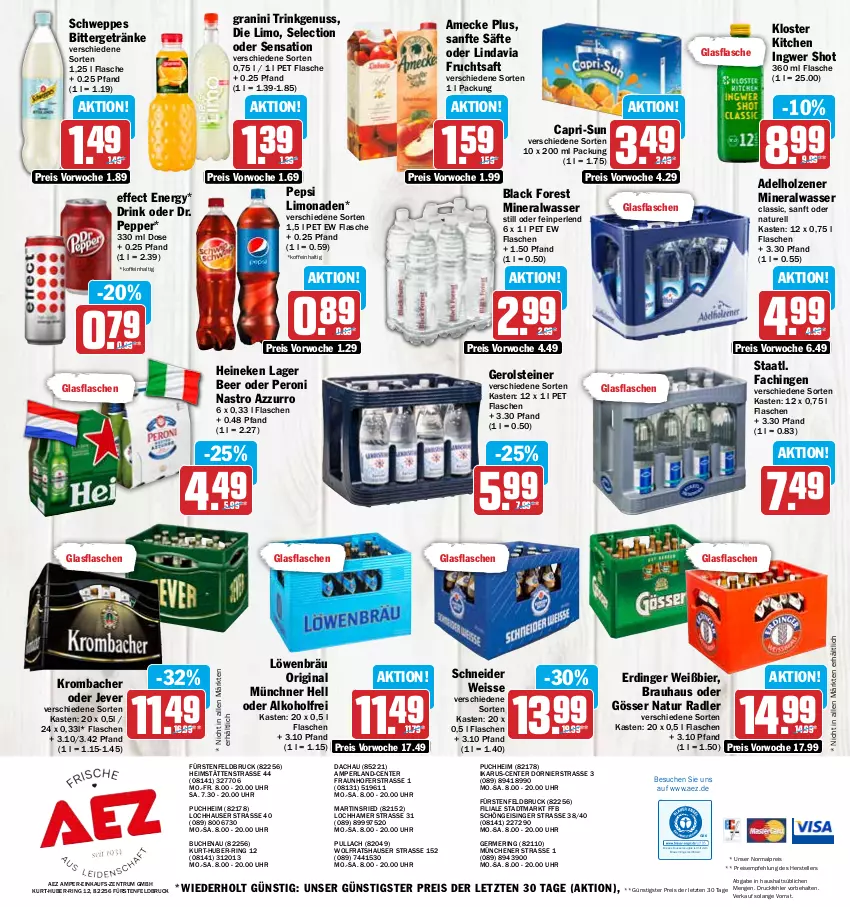 Aktueller Prospekt Aez - Prospekte - von 03.07 bis 08.07.2023 - strona 16 - produkty: adelholzener, AEZ, alkohol, Alwa, amecke, bier, black forest, buch, Cap, capri-sun, drink, drucker, Effect, eis, elle, Engel, ente, erdinger, fisch, flasche, frucht, fruchtsaft, Germ, gerolsteine, gerolsteiner, getränk, getränke, gin, glasflasche, gösser, granini, heineken, Holz, ingwer, jever, kerze, krombache, krombacher, lack, limo, limonade, limonaden, mineralwasser, natur, natur radler, nuss, pepsi, perla, perlen, Peroni, radler, reis, rel, ring, rum, saft, säfte, schweppes, Staatl. Fachingen, steiner, teller, Ti, uhr, wasser, ZTE