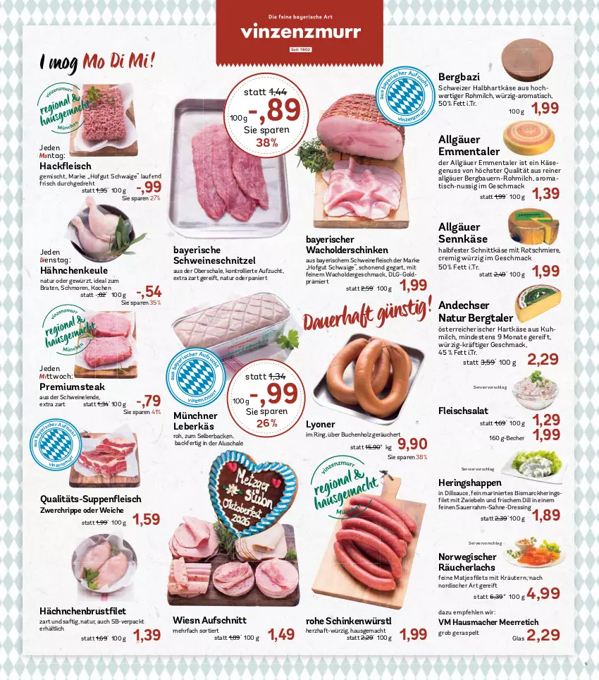 Aktueller Prospekt Aez - Prospekte - von 28.09 bis 02.10.2026 - strona 5 - produkty: auer, aufschnitt, Bau, Bauer, Becher, bismarck, braten, buch, dressing, eis, emmentaler, filet, fleisch, fleischsalat, gewürz, halbfester schnittkäse, hartkäse, Hausmacher, hering, Herings, Heringshappen, hofgut, Holz, ideal zum braten, Käse, kräuter, kräutern, lachs, Laufen, leberkäs, LG, lyoner, mac, matjes, milch, mit zwiebeln, natur, nuss, Räucherlachs, ring, rwe, saft, sahne, salat, sauce, Sauerrahm, Schal, Schale, schinken, schnittkäse, schnitzel, schwein, schweine, schweinefleisch, schweineschnitzel, steak, suppe, suppen, Ti, tisch, trolli, wein, weine, Yo, zwiebel, zwiebeln
