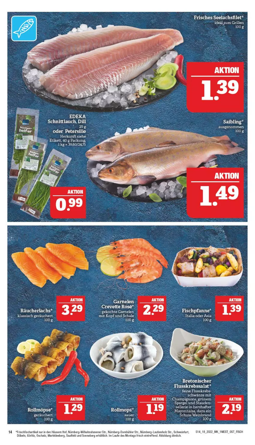 Aktueller Prospekt Marktkauf - Prospekt - von 01.05 bis 07.05.2022 - strona 14 - produkty: deka, elle, fisch, Flusskrebssalat, frischfisch, Holz, Krebs, lachs, mayonnaise, petersilie, Räucherlachs, Saibling, salat, schwein, spargel, stauden, tee, Ti, wein, weinbrand, Yo