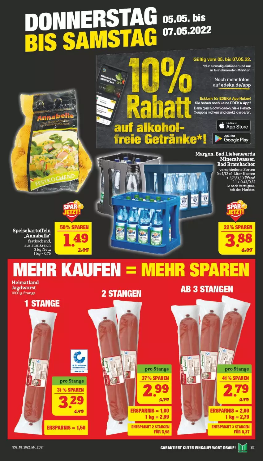 Aktueller Prospekt Marktkauf - Prospekt - von 01.05 bis 07.05.2022 - strona 38 - produkty: Alwa, Bad, Bad Liebenwerda, coupon, coupons, deka, google play, jagdwurst, mineralwasser, wasser, wurst