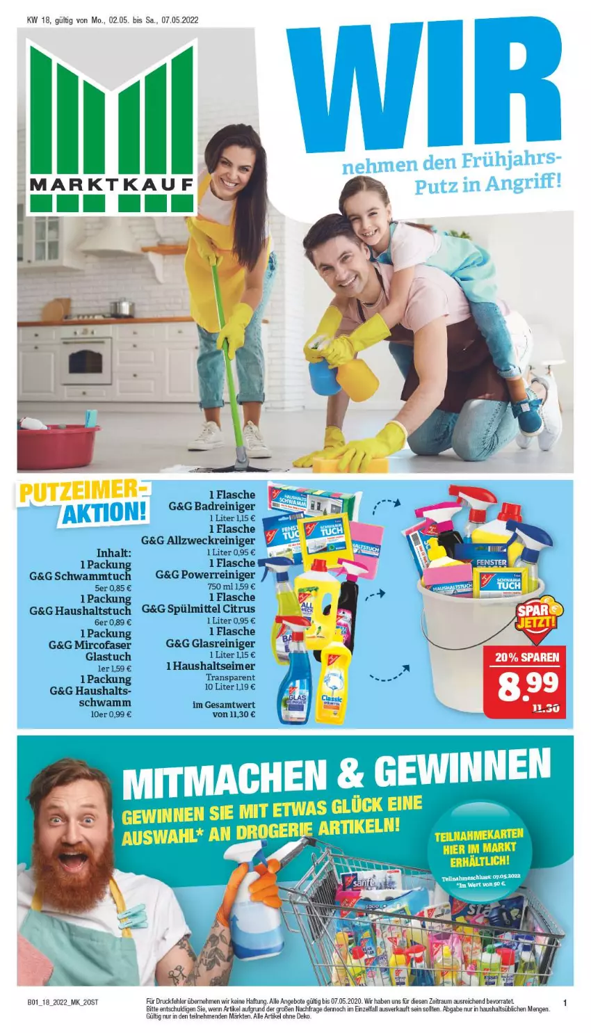 Aktueller Prospekt Marktkauf - Prospekt - von 01.05 bis 07.05.2022 - strona 40 - produkty: angebot, angebote, Bad, citrus, eimer, flasche, Glasreiniger, reiniger, schwamm, spülmittel, Ti, tuc, weck