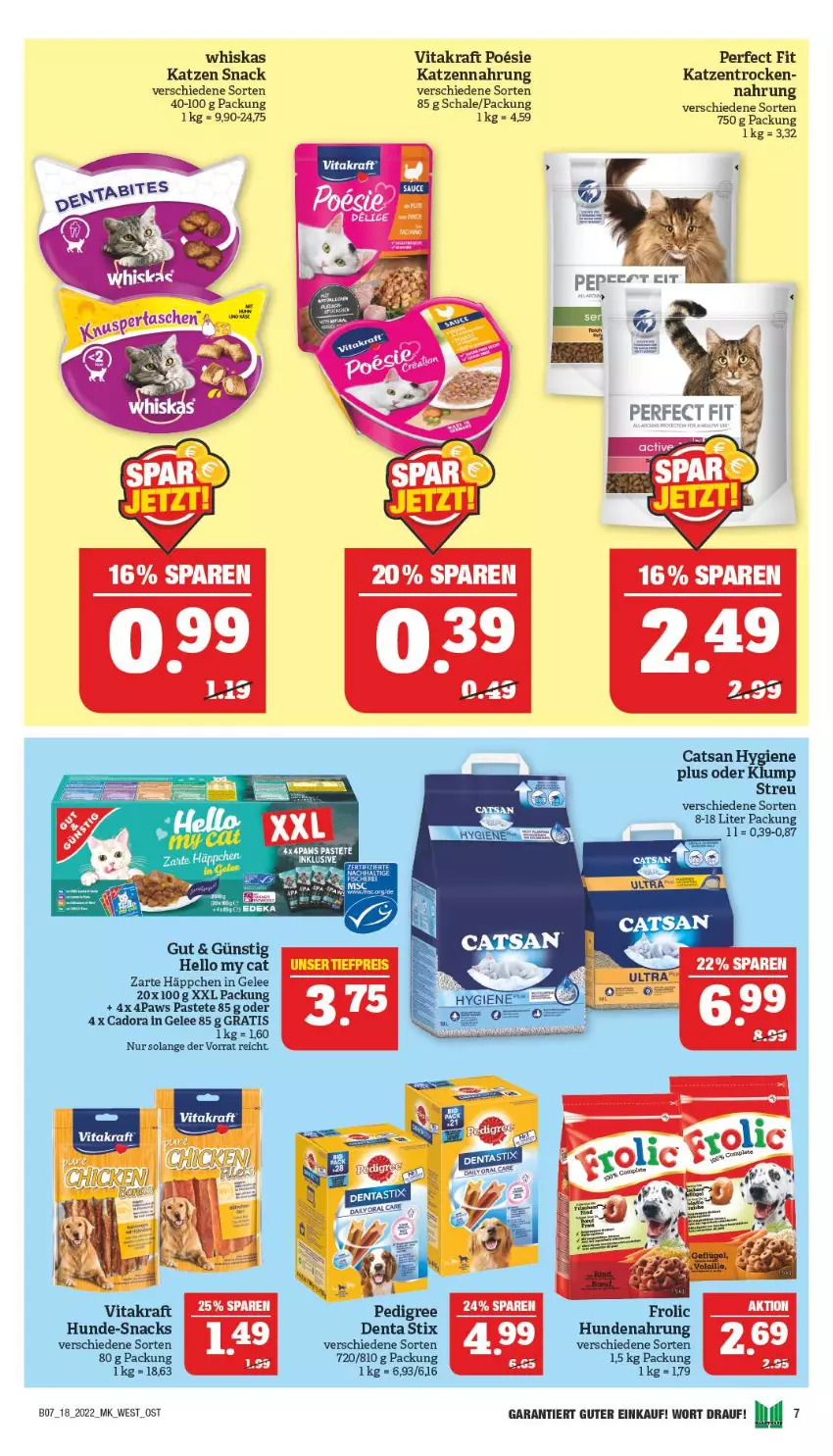 Aktueller Prospekt Marktkauf - Prospekt - von 01.05 bis 07.05.2022 - strona 46 - produkty: catsan, gelee, katzennahrung, kraft, LG, pastete, Perfect Fit, Schal, Schale, snack, snacks, Ti, vita, vitakraft, whiskas