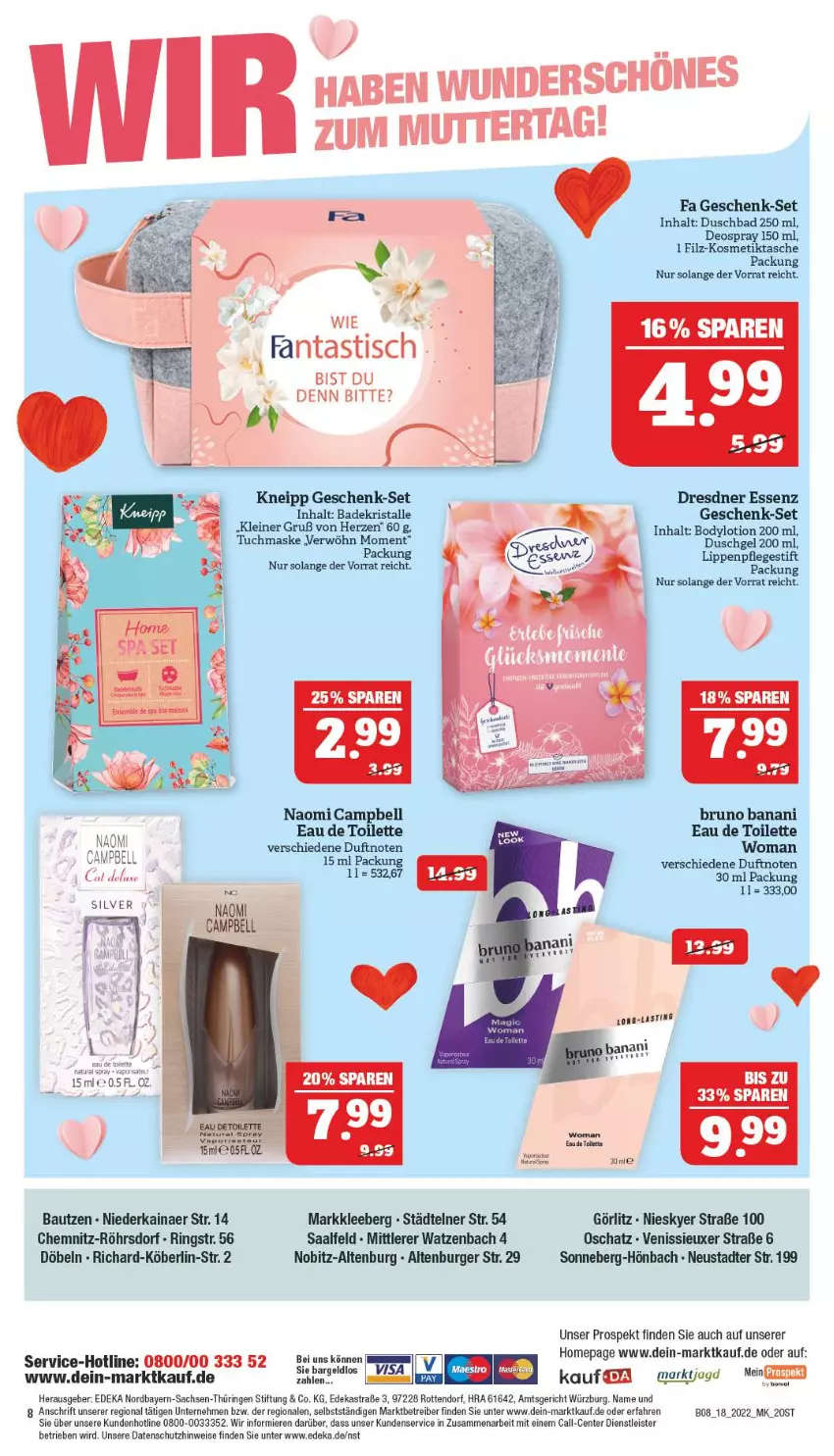 Aktueller Prospekt Marktkauf - Prospekt - von 01.05 bis 07.05.2022 - strona 47 - produkty: altenburger, asti, Astra, Bad, Badekristalle, Bau, body, bodylotion, bruno banani, burger, deka, deo, deospray, deospray 150 ml, duschbad, duschgel, eau de toilette, eis, ente, fanta, kneipp, kosmetik, Kosmetiktasche, leine, Lippenpflege, Lotion, Maske, Naomi Campbell, Omep, ring, sac, Tasche, Ti, tisch, tuc, tuchmaske