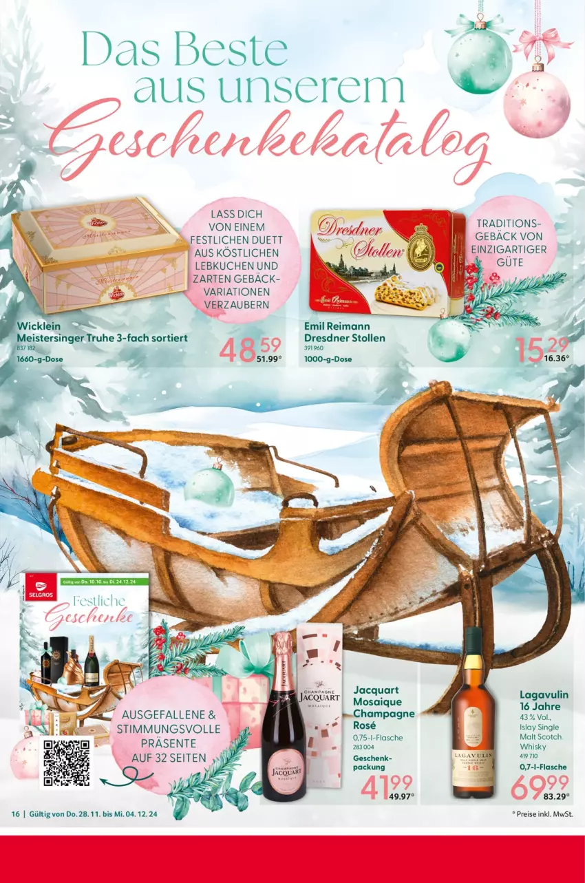 Aktueller Prospekt Selgros - Food - von 28.11 bis 04.12.2024 - strona 16 - produkty: champagne, Dresdner Stollen, eis, ente, flasche, geback, kuchen, Lebkuchen, nero, rasen, reis, Ria, Stollen, Ti, whisky, WICK