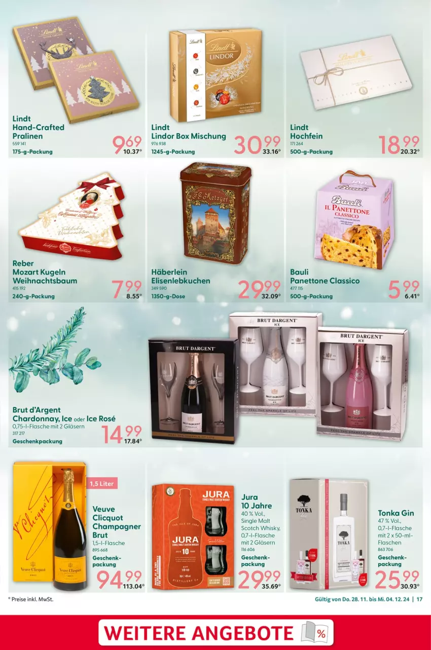 Aktueller Prospekt Selgros - Food - von 28.11 bis 04.12.2024 - strona 17 - produkty: angebot, angebote, Bau, brut, brut dargent, champagne, champagner, chardonnay, classico, eis, flasche, geschenkpackung, gin, Gläser, Jura, kuchen, Kugel, Lebkuchen, lindor, lindt, pralinen, reis, scotch, scotch whisky, single malt, Ti, Weihnachtsbaum, whisky