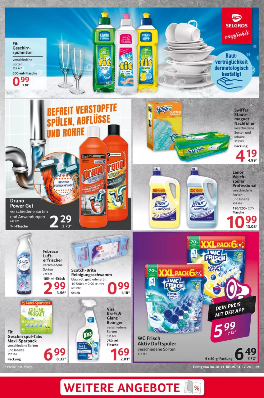 Aktueller Prospekt Selgros - Food - von 28.11 bis 04.12.2024 - strona 19 - produkty: Bad, cin, eier, febreze, flasche, geschirr, kraft, lenor, reiniger, Reinigung, schwamm, scotch, spülmittel, tee, Ti, wc frisch