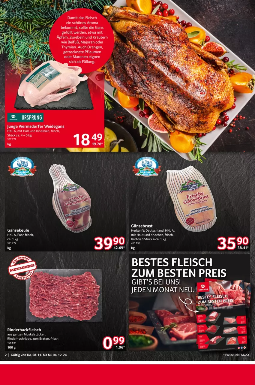 Aktueller Prospekt Selgros - Food - von 28.11 bis 04.12.2024 - strona 2 - produkty: beko, braten, eis, fleisch, Gänsebrust, hackfleisch, kräuter, kräutern, ndk, orange, orangen, pflaume, pflaumen, reis, rind, rinder, rinderhackfleisch, Ti, zwiebel, zwiebeln