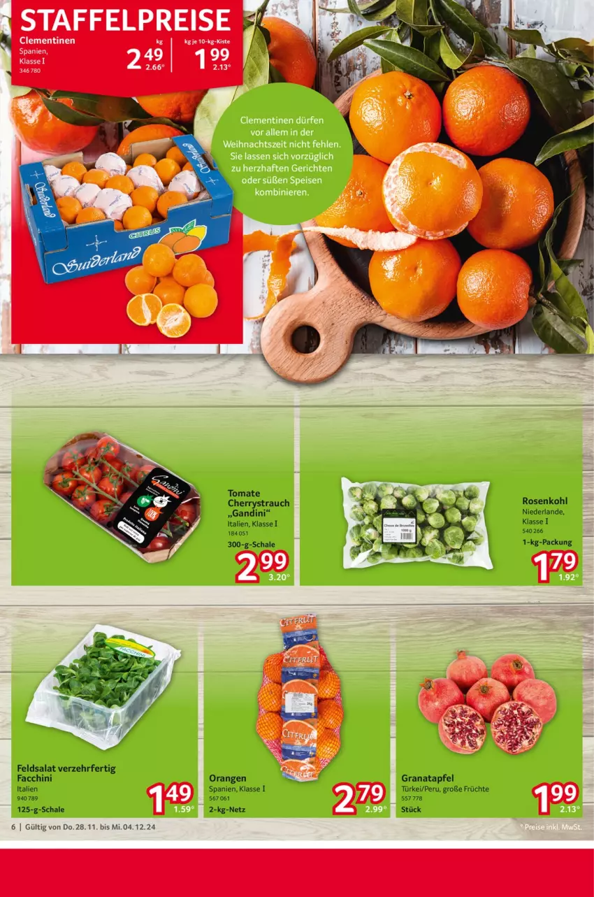 Aktueller Prospekt Selgros - Food - von 28.11 bis 04.12.2024 - strona 6 - produkty: ACC, apfel, clementinen, feldsalat, früchte, grana, granatapfel, orange, orangen, Rana, Rauch, rosen, Rosenkohl, salat, Schal, Schale, Ti, tomate