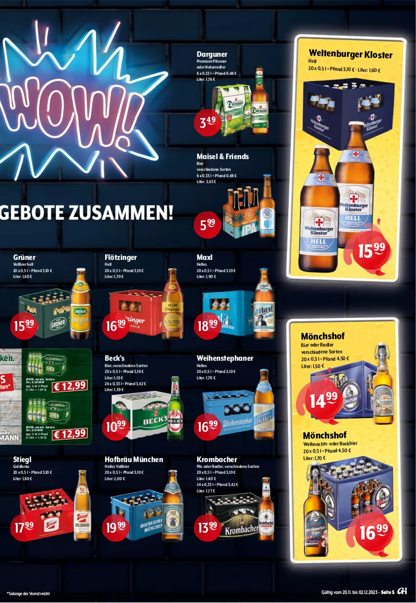 Aktueller Prospekt Getraenke Hoffmann - Prospekte - von 20.11 bis 02.12.2023 - strona 5 - produkty: Aldersbacher, Astra, bier, bio, bitburger, budweiser, burger, eis, elle, gin, Hefe, jever, Jubiläums, krombache, krombacher, mais, Maxl Helles, mönchshof, natur, oder radler, pils, pilsener, premium pils, radler, socken, steiner, Stiegl, Ti, weihenstephan, weissbier