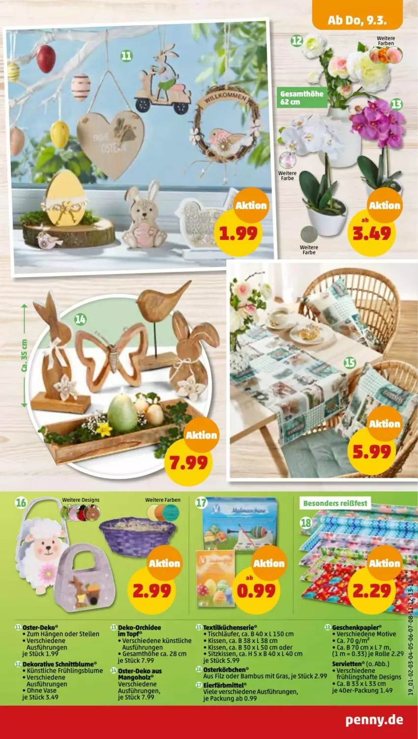 Aktueller Prospekt Penny - Prospekte - von 06.03 bis 11.03.2023 - strona 19 - produkty: bambus, blume, eier, elle, Geschenkpapier, Holz, kissen, Körbchen, küche, Küchen, Läufer, mango, orchidee, papier, Schal, Serviette, servietten, sitzkissen, Ti, tisch, tischläufer, topf, Vase