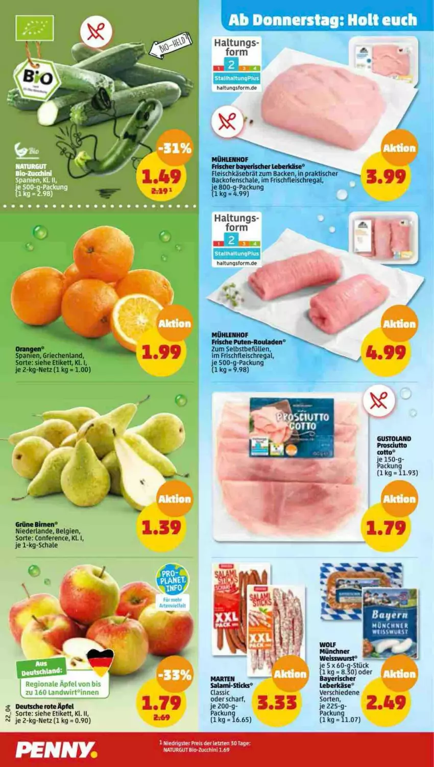 Aktueller Prospekt Penny - Prospekte - von 06.03 bis 11.03.2023 - strona 22 - produkty: backofen, bio, bio-zucchini, Birnen, eis, fleisch, fleischkäse, Käse, leberkäs, leberkäse, LG, natur, Ofen, prosciutto, prosciutto cotto, pute, regal, reis, rouladen, salami, Schal, Schale, Ti, tisch, ZTE, zucchini