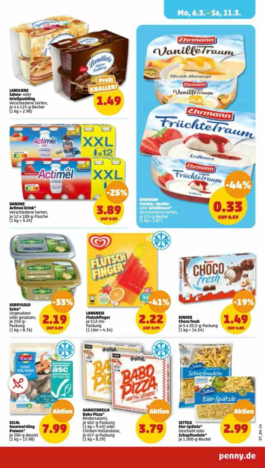 Aktueller Prospekt Penny - Prospekte - von 06.03 bis 11.03.2023 - strona 7 - produkty: Becher, beutel, choco fresh, eier, escal, flasche, früchte, Grießpudding, hollandaise, kerrygold, kerrygold extra, Kinder, landliebe, langnese, nudel, nudeln, pizza, pudding, rind, rinder, Rindersalami, sahne, salami, salz, Ti, vanille