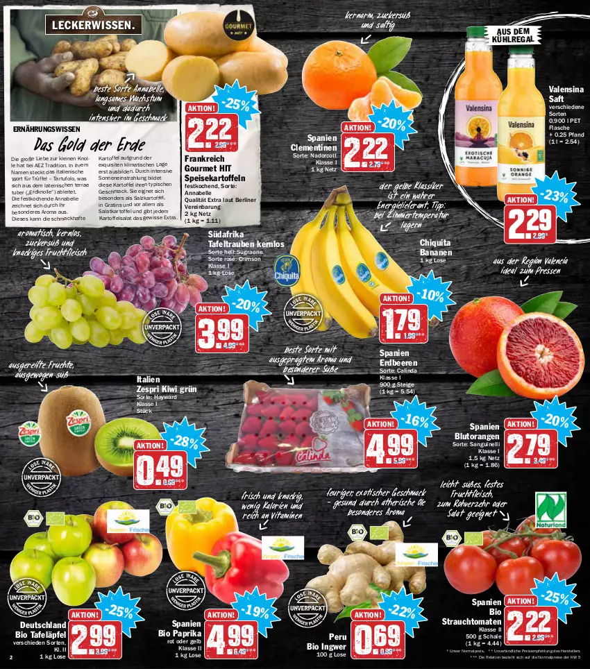 Aktueller Prospekt Aez - Prospekte - von 14.02 bis 19.02.2022 - strona 2 - produkty: AEZ, aus dem kühlregal, banane, bananen, beere, beeren, berliner, bio, Blutorange, chiquita, clementinen, eis, elle, erdbeere, erdbeeren, erde, flasche, fleisch, frucht, früchte, fruchtfleisch, gsw, ingwer, kartoffel, kartoffeln, kartoffelsalat, kiwi, kühlregal, leine, mac, orange, orangen, paprika, paprika rot, Rauch, regal, reis, rel, saft, salat, salz, Schal, Schale, speisekartoffeln, strauchtomaten, tafeläpfel, tafeltrauben, Tartufo, teller, Ti, tisch, tomate, tomaten, trauben, Trüffel, usb, valensina, vita, Vitamine, zespri, zucker