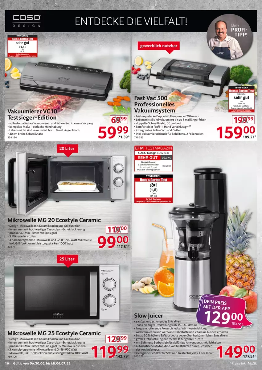 Aktueller Prospekt Selgros - Nonfood - von 30.06 bis 06.07.2022 - strona 16 - produkty: auto, Behälter, Brei, eis, elle, Entsafter, früchte, grill, lack, lebensmittel, magazin, mikrowelle, saft, säfte, schlauch, Signal, Sorbet, Ti, Tiere, timer, tisch, usb, Vakuumierer, vita, Vitamine, WICK