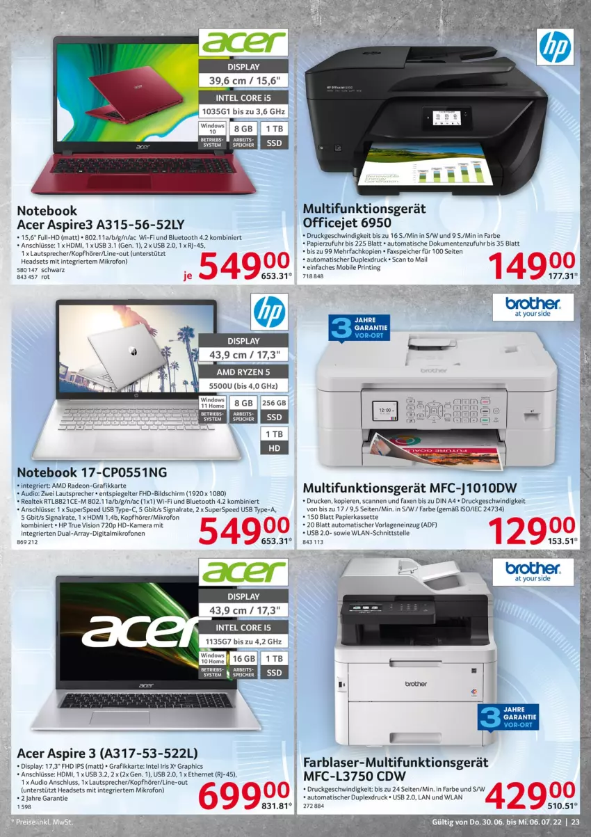 Aktueller Prospekt Selgros - Nonfood - von 30.06 bis 06.07.2022 - strona 23 - produkty: acer, AMD Radeon, auto, axe, deo, din a4, elle, ente, HDMI, Headset, HP, Intel, kamera, kopfhörer, lautsprecher, notebook, office, OfficeJet, papier, radeon, rinti, Signal, spee, spiegel, tee, Ti, tisch, uhr, usb, Yo