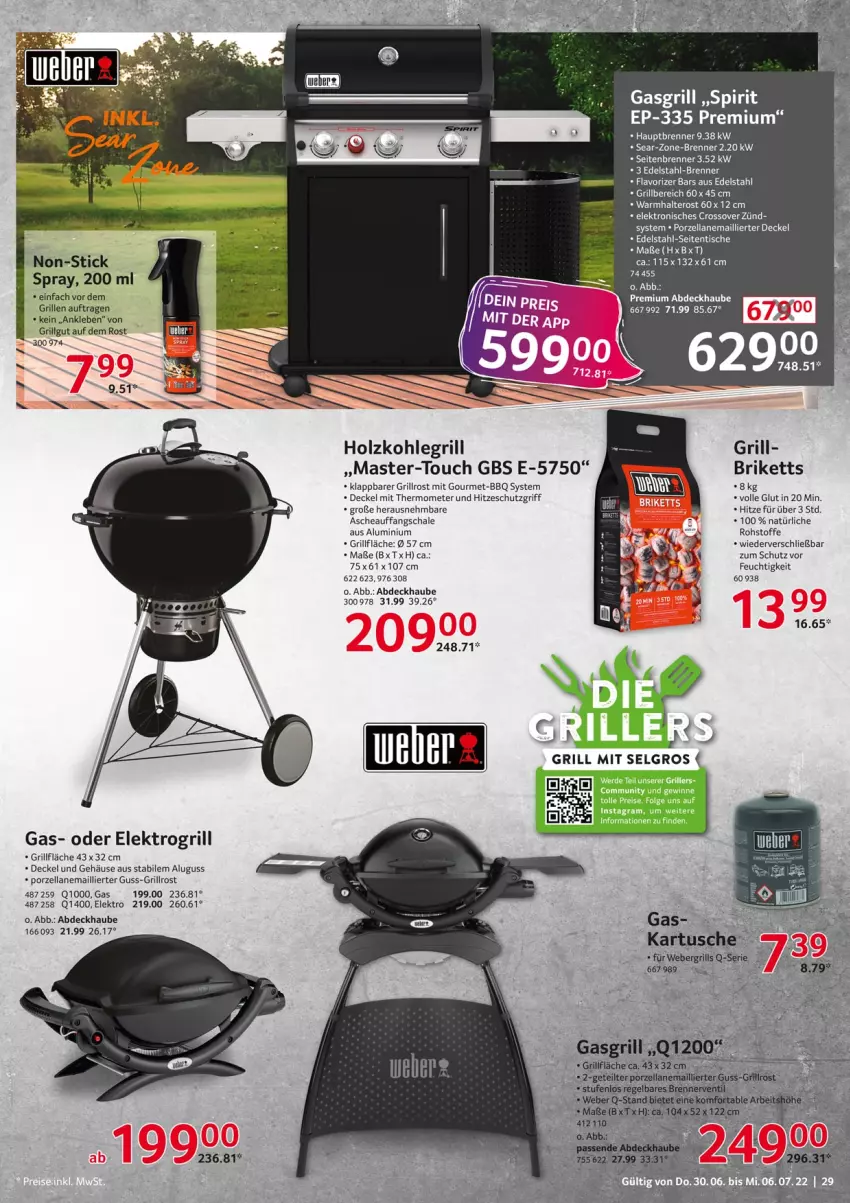 Aktueller Prospekt Selgros - Nonfood - von 30.06 bis 06.07.2022 - strona 29 - produkty: abdeckhaube, briketts, decke, Deckel, edelstahl, Elektro, gasgrill, grill, grillfläche, grillrost, Holz, holzkohle, holzkohlegrill, Kohlegrill, LG, mit thermometer, Q10, Schal, Schale, thermometer, Ti, tisch, weber