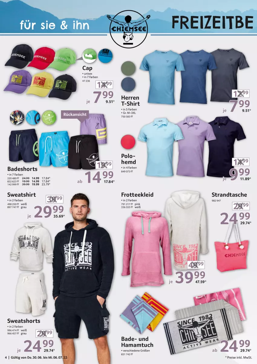 Aktueller Prospekt Selgros - Nonfood - von 30.06 bis 06.07.2022 - strona 4 - produkty: Bad, badeshorts, Cap, eis, hama, Hamamtuch, hemd, kleid, mam, reis, shirt, shorts, strandtasche, Sweatshirt, sweatshorts, T-Shirt, Tasche, tee, Ti, tuc