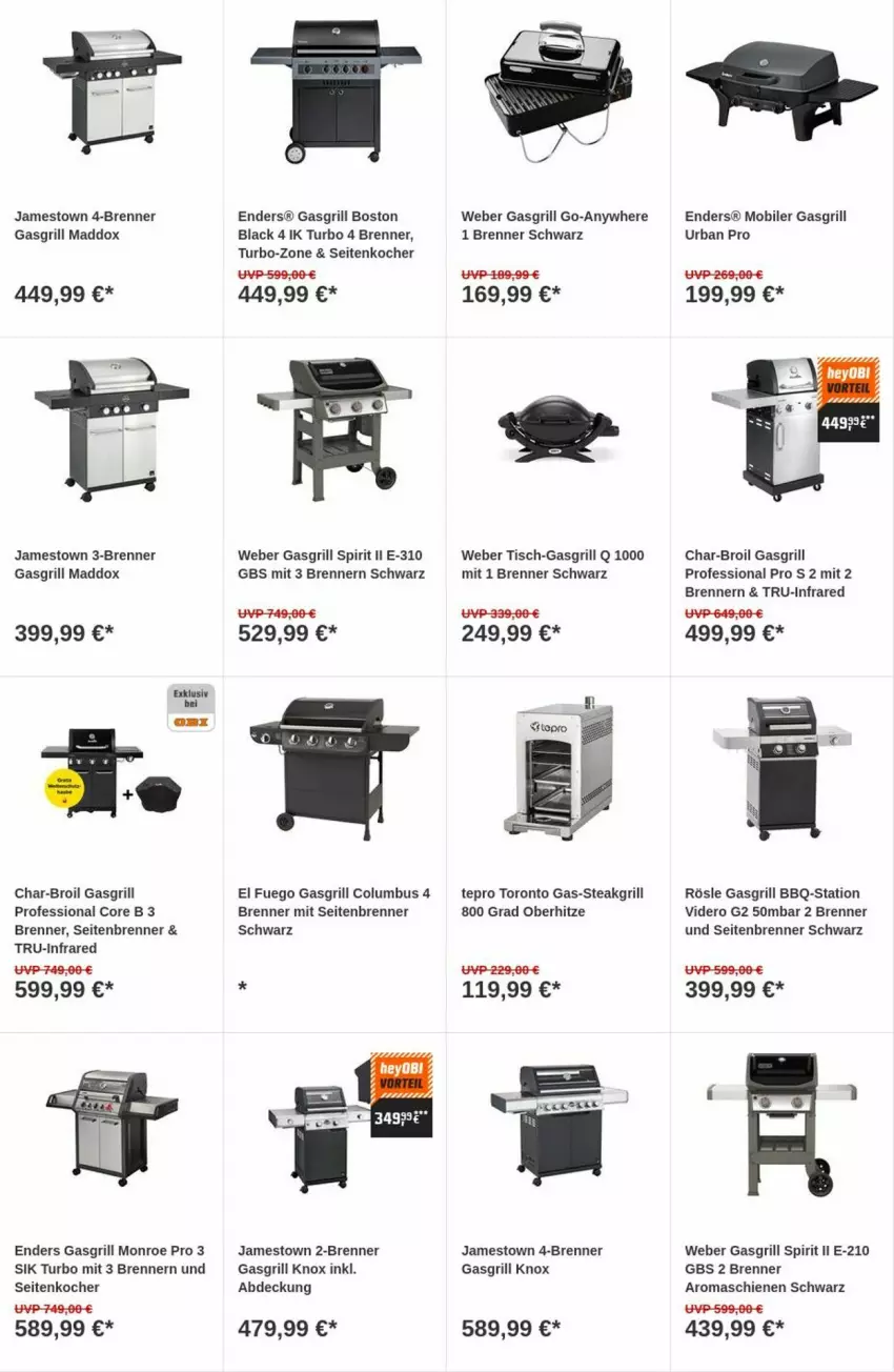 Aktueller Prospekt Obi - Prospekte - von 01.08 bis 09.08.2023 - strona 15 - produkty: char-broil, enders, gasgrill, grill, Kocher, lack, rösle, steak, tepro, Ti, tisch, weber, Yo