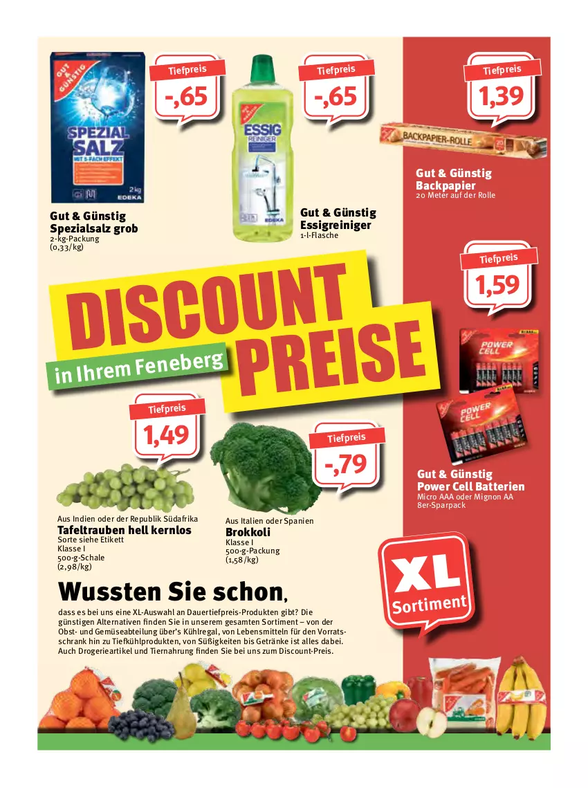 Aktueller Prospekt Feneberg - Prospekte - von 24.03 bis 26.03.2022 - strona 13 - produkty: Abtei, auer, batterie, batterien, brokkoli, dauertiefpreis, discount, eis, essig, flasche, getränk, getränke, kühlregal, lebensmittel, obst, papier, regal, reiniger, reis, salz, Schal, Schale, Schrank, Spezi, tafeltrauben, Ti, tiefpreis, tiernahrung, trauben, und gemüse, vorratsschrank