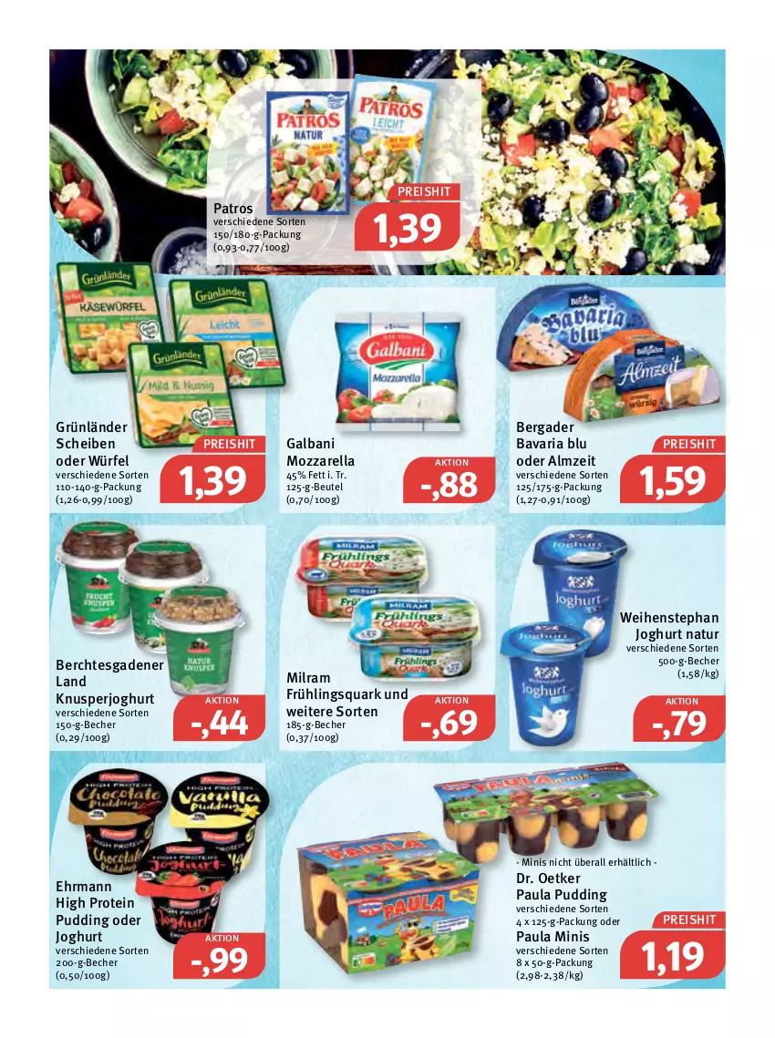 Aktueller Prospekt Feneberg - Prospekte - von 24.03 bis 26.03.2022 - strona 9 - produkty: bavaria blu, Becher, bergader, beutel, Dr. Oetker, ehrmann, eis, galbani, grünländer, joghur, joghurt, milram, mozzarella, natur, patros, Paula, paula pudding, pudding, quark, reis, rel, Ria, Ti, weihenstephan, würfel