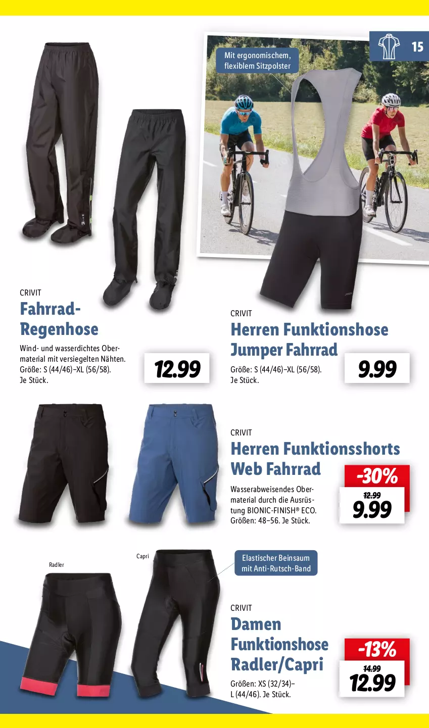 Aktueller Prospekt Lidl - Fahrrad Magazin 2023 - von 03.06 bis 18.06.2023 - strona 15 - produkty: asti, bio, Cap, crivit, eis, Fahrrad, Finish, hose, radler, Ria, shorts, Ti, tisch, wasser