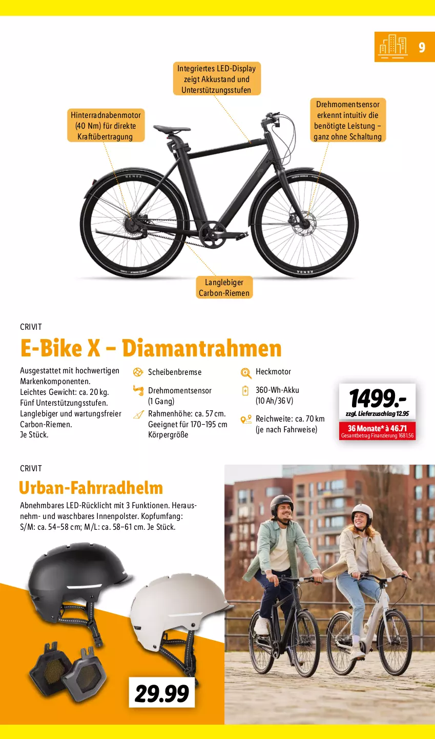 Aktueller Prospekt Lidl - Fahrrad Magazin 2023 - von 03.06 bis 18.06.2023 - strona 9 - produkty: akku, crivit, E-Bike, eier, eis, ente, Fahrrad, fahrradhelm, kraft, rücklicht, rwe, Schal, Ti