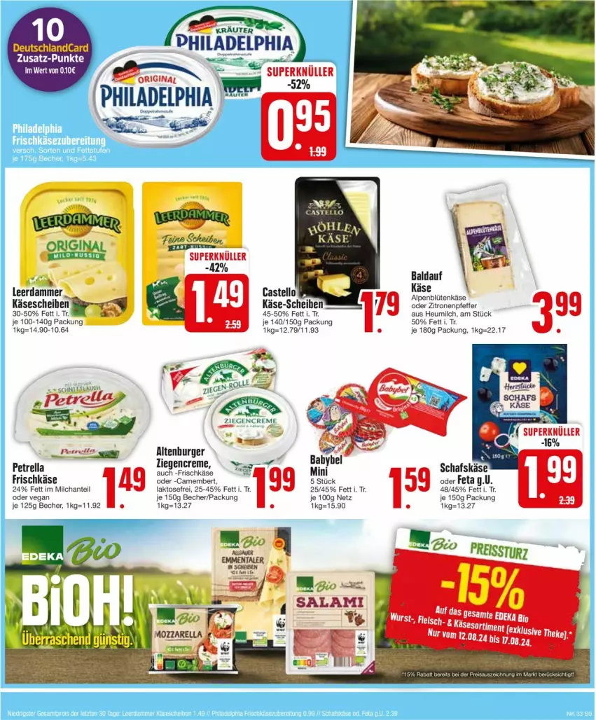 Aktueller Prospekt Edeka - Prospekte - von 12.08 bis 17.08.2024 - strona 11 - produkty: altenburger, Becher, Blüte, burger, camembert, creme, deka, deutschlandcard, eis, feta, frischkäse, gin, Heu, heumilch, Käse, kräuter, leerdammer, Liege, milch, petrella, philadelphia, reis, reiss, rel, ritter, schafskäse