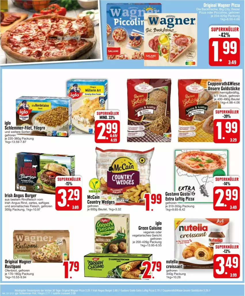 Aktueller Prospekt Edeka - Prospekte - von 12.08 bis 17.08.2024 - strona 14 - produkty: brot, burger, coppenrath, eis, filegro, filet, fleisch, gin, Goldstücke, Ofen, original wagner, pizza, rind, rindfleisch, rustipani, saft, schlemmer-filet, Ti, tisch, Vegeta, wagner