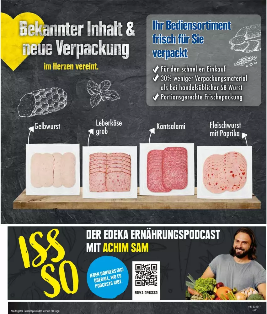 Aktueller Prospekt Edeka - Prospekte - von 12.08 bis 17.08.2024 - strona 19 - produkty: deka, eis, elle, fleisch, fleischwurst, mit paprika, paprika, Ria, salami, Ti, wurst