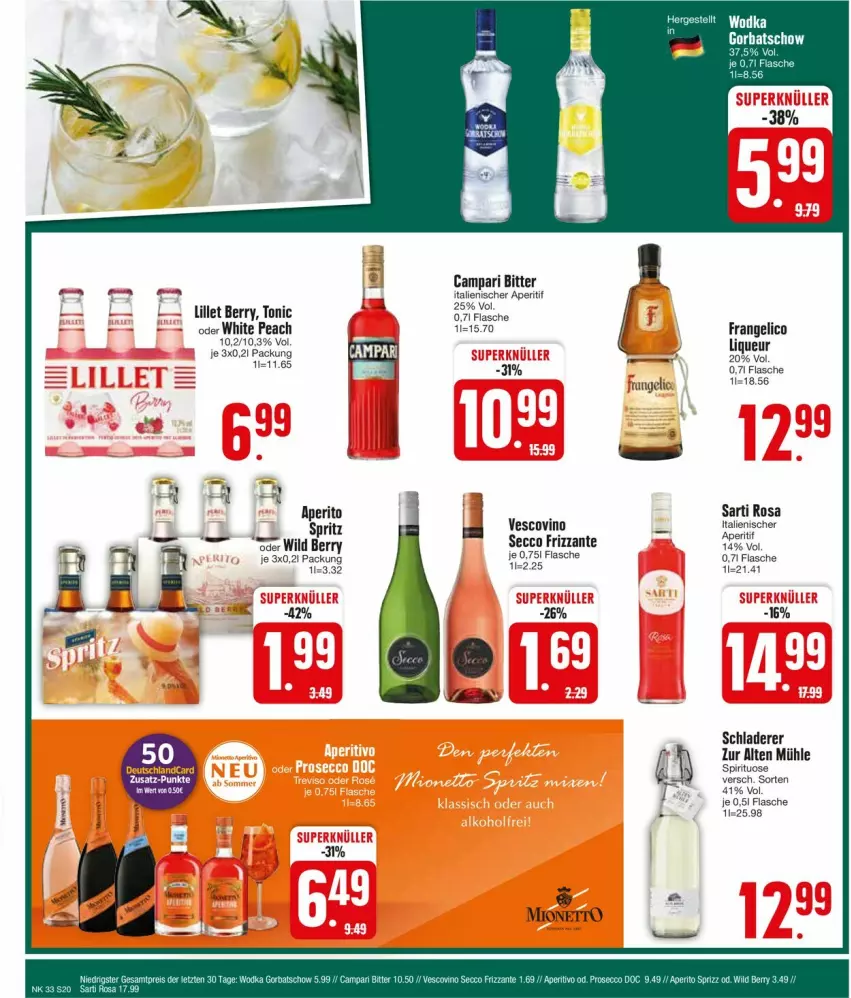 Aktueller Prospekt Edeka - Prospekte - von 12.08 bis 17.08.2024 - strona 22 - produkty: aperitif, campari, ecco, flasche, frangelico, frizzante, lillet, mionetto, Schladerer, Ti, tonic, vescovino