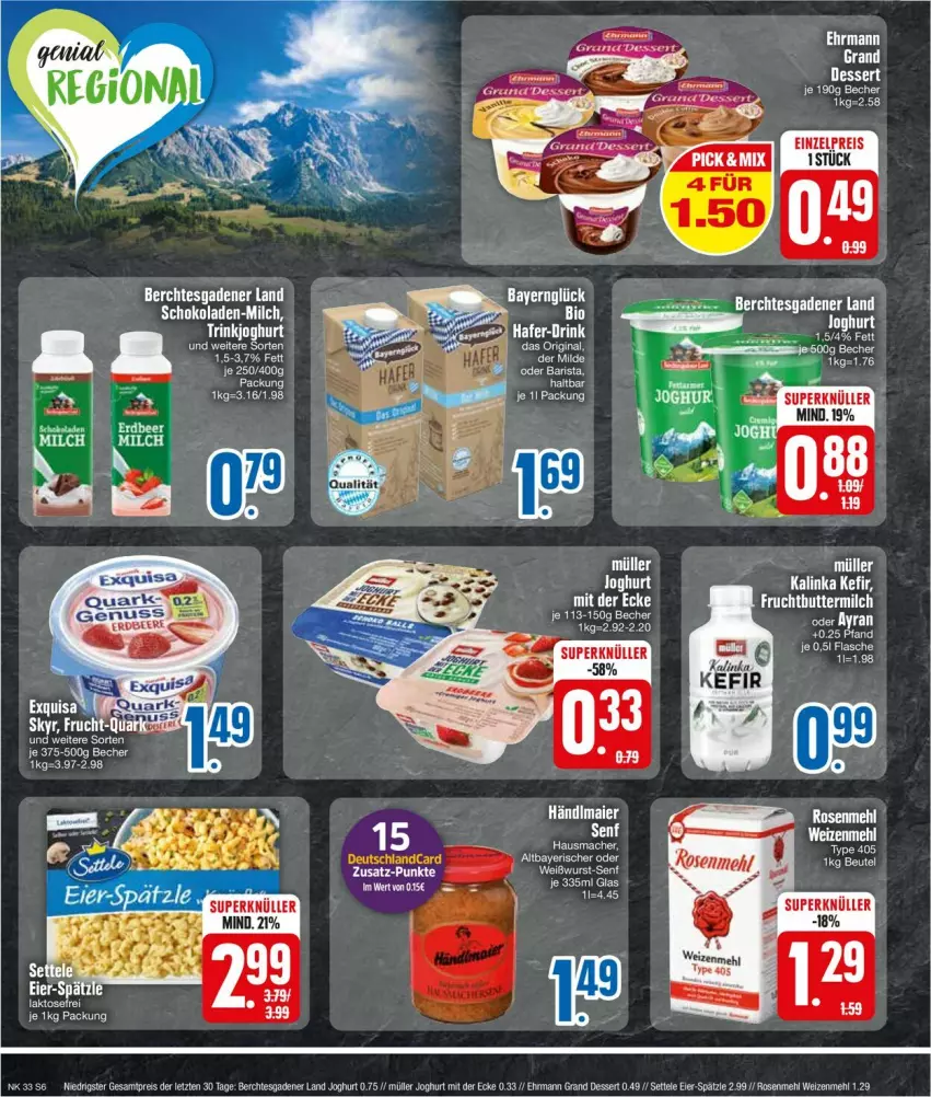 Aktueller Prospekt Edeka - Prospekte - von 12.08 bis 17.08.2024 - strona 8 - produkty: Ayran, Becher, bio, dessert, ehrmann, eier, ente, flasche, Kefir, Kette, mehl, Müller, rel, senf, tee, Ti, weizenmehl