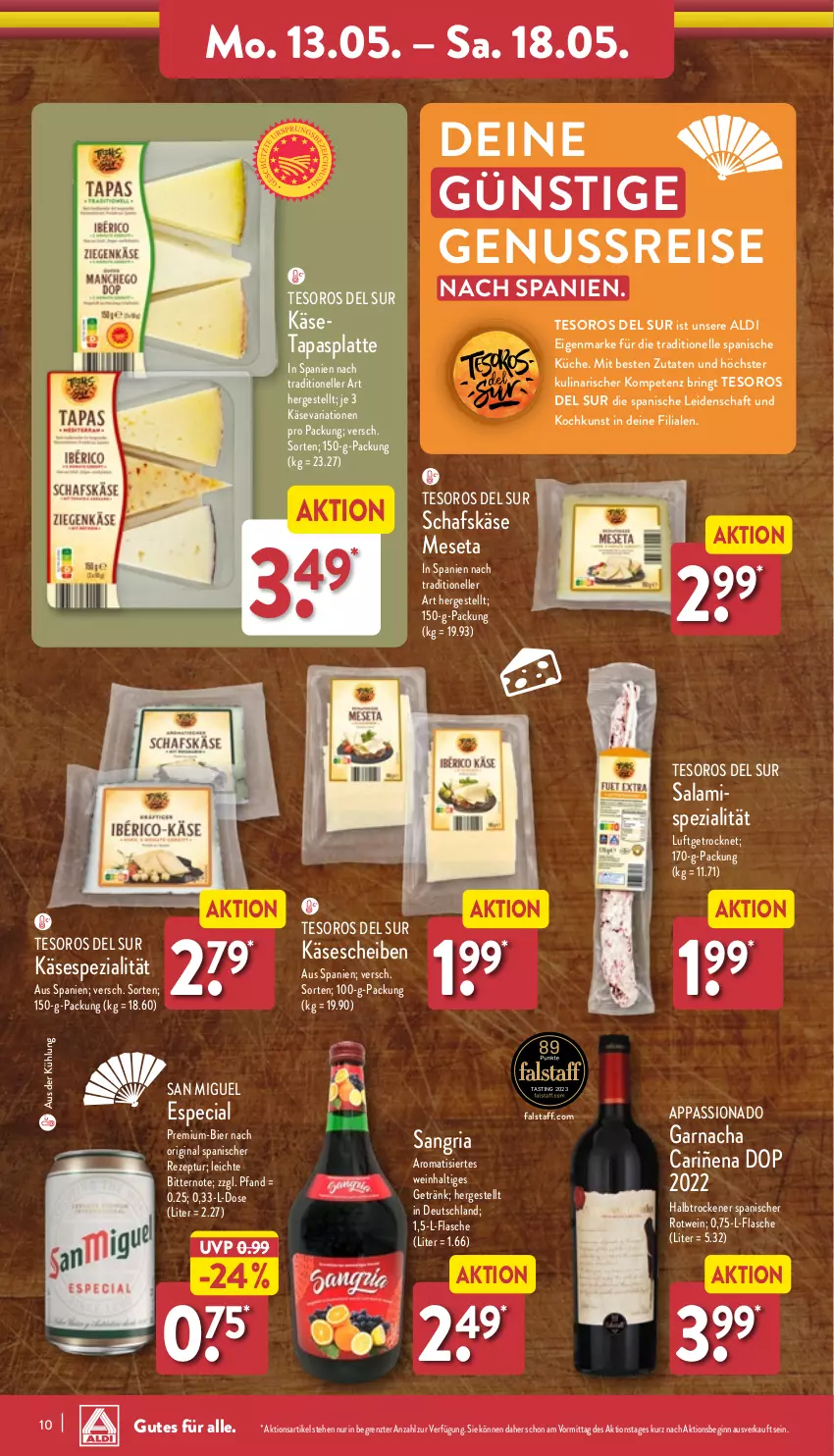 Aktueller Prospekt Aldi Nord - Von Montag - von 13.05 bis 18.05.2024 - strona 10 - produkty: aldi, asti, bier, eis, elle, flasche, getränk, gin, Käse, käsescheiben, küche, latte, nuss, reis, rezept, Ria, ring, rotwein, salami, sangria, schafskäse, Spezi, Tapas, Ti, wein, ZTE