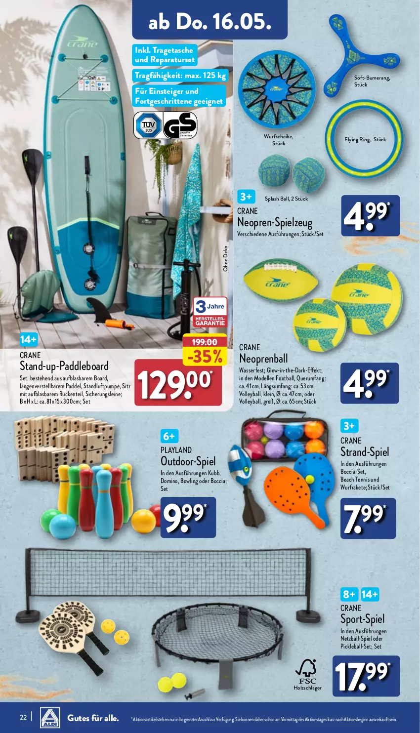 Aktueller Prospekt Aldi Nord - Von Montag - von 13.05 bis 18.05.2024 - strona 22 - produkty: ball, dell, elle, ente, gin, Holz, leine, Mode, ring, rum, spielzeug, Sport, Tasche, Ti, tragetasche, wasser, ZTE